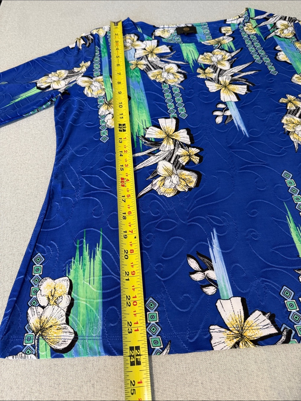 JM Collection Blue Floral 3/4 Sleeve Women’s Tunic Top PL - Picture 10 of 14